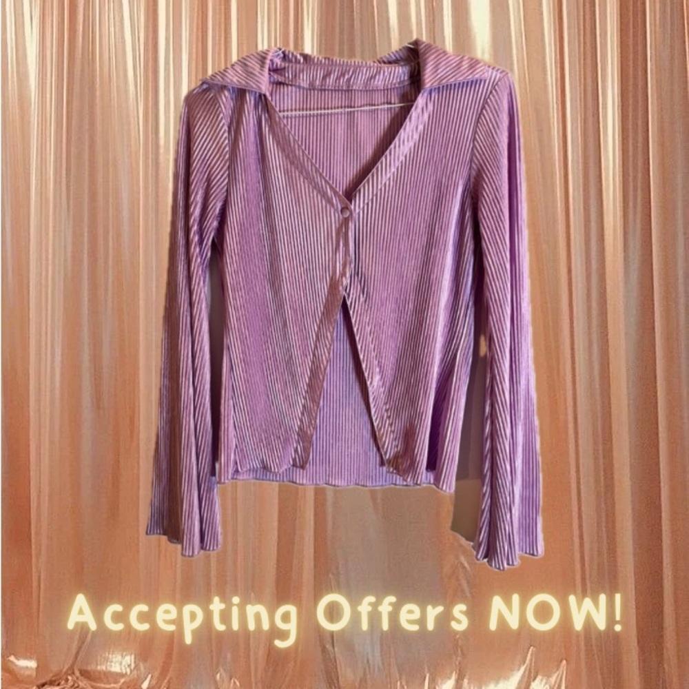 Lavender Ribbed Collared Button-Down Shirt
